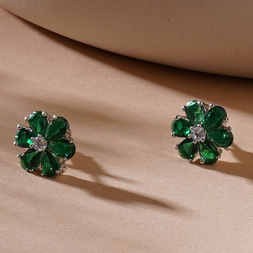 Beautiful Green Stone Studs with Flowers