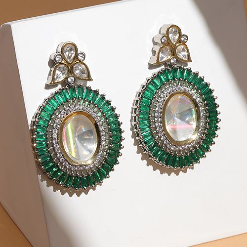 Radiant Greenstone Kundan Earrings