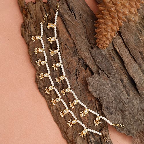 Graceful White Beads   Kundan Anklets