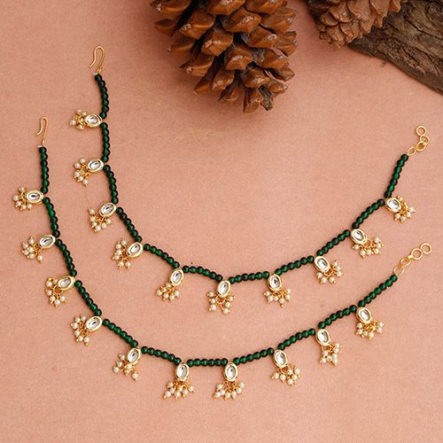 Charming Green Beads   Kundan Anklets