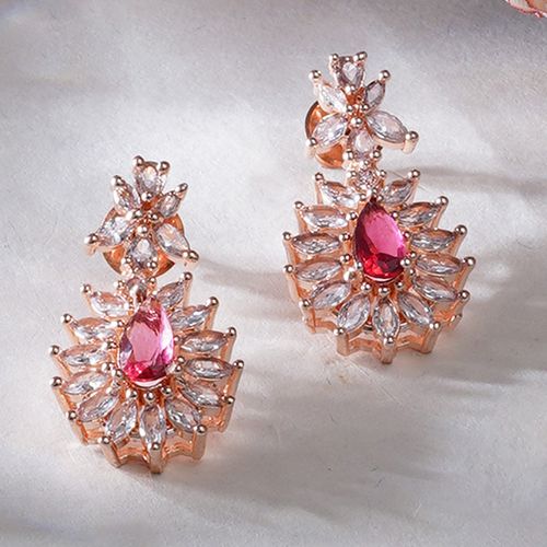 Elegant Ruby   Rose Gold Drop Earrings