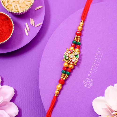 Gorgeous Stone N Kundan Work Rakhi