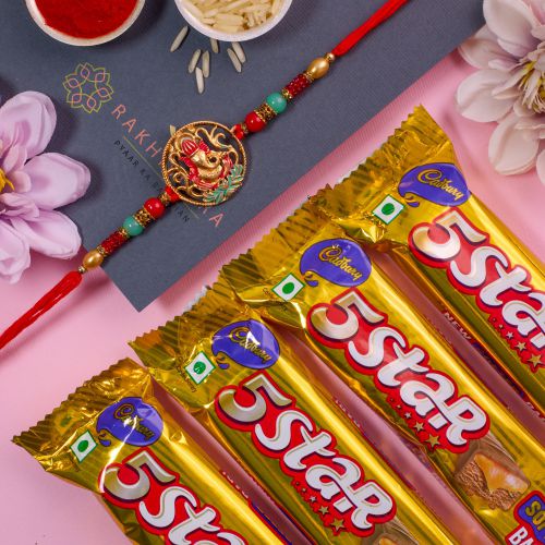 Elegant Ganesha Rakhi N Five Star Chocolate Combo