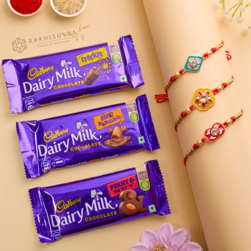 Graceful Kundan Rakhi Set N Dairy Milk Combo