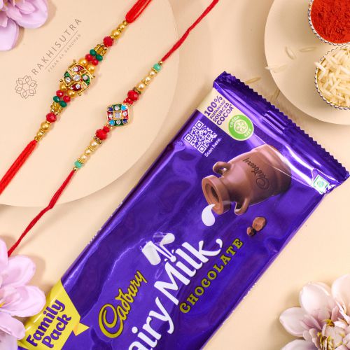 Stunning AD Kundan Rakhi Set N Cadbury Combo