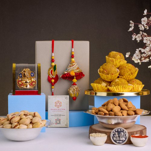 Festive Rakhi with Assorted Treats N Gifts Set