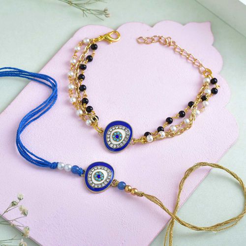 Elegant Bhai Bhabhi Evil Eye Rakhi Set